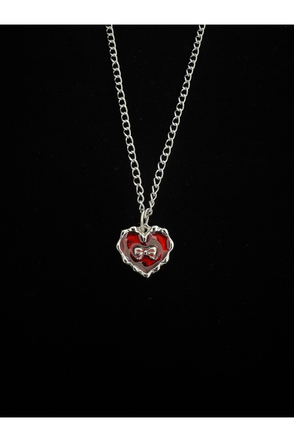 Lolita Sedefli Fiyonk Detay Kalp Kolye, Ribbon Heart Kolye - 2