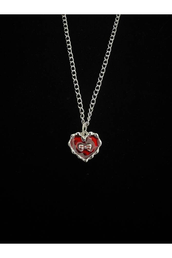 Lolita Sedefli Fiyonk Detay Kalp Kolye, Ribbon Heart Kolye - 2