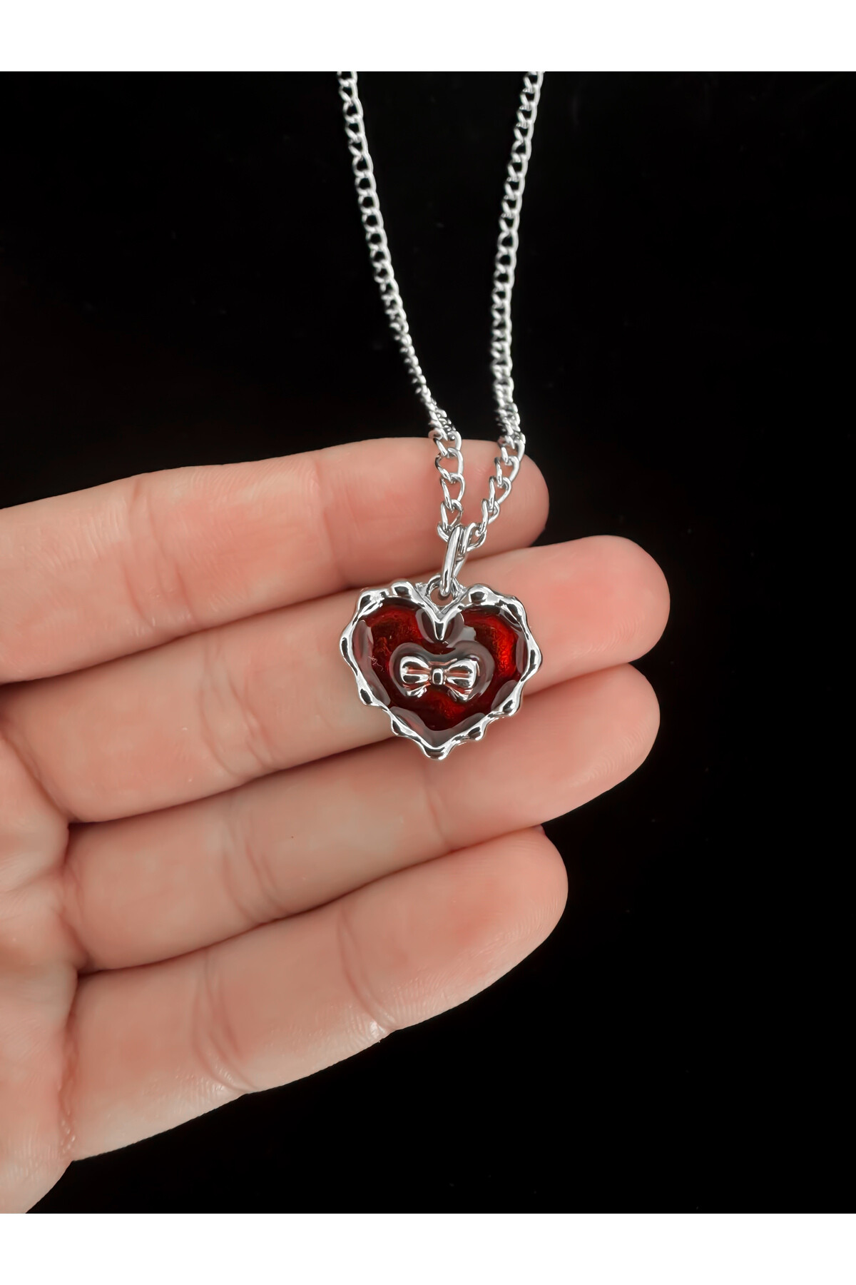 Lolita Sedefli Fiyonk Detay Kalp Kolye, Ribbon Heart Kolye - 3