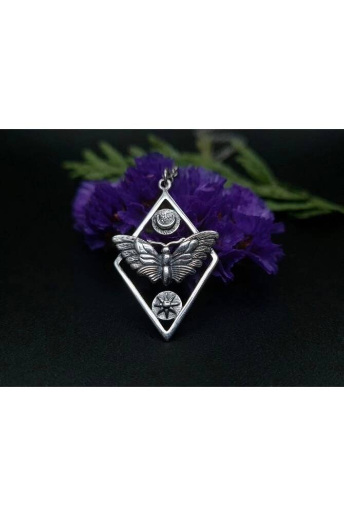 Lolita Vintage Kelebek Dörtgen Ay Kolye - 1