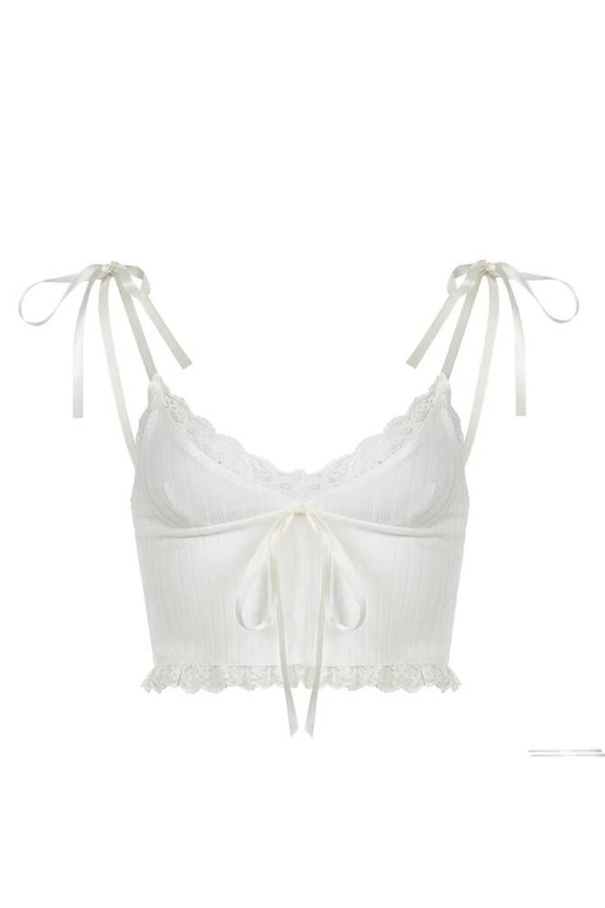 Lolita Y2k Harajuku Askıları Bağcıklı, Fiyonklu, Dantelli, Askılı Crop - 3