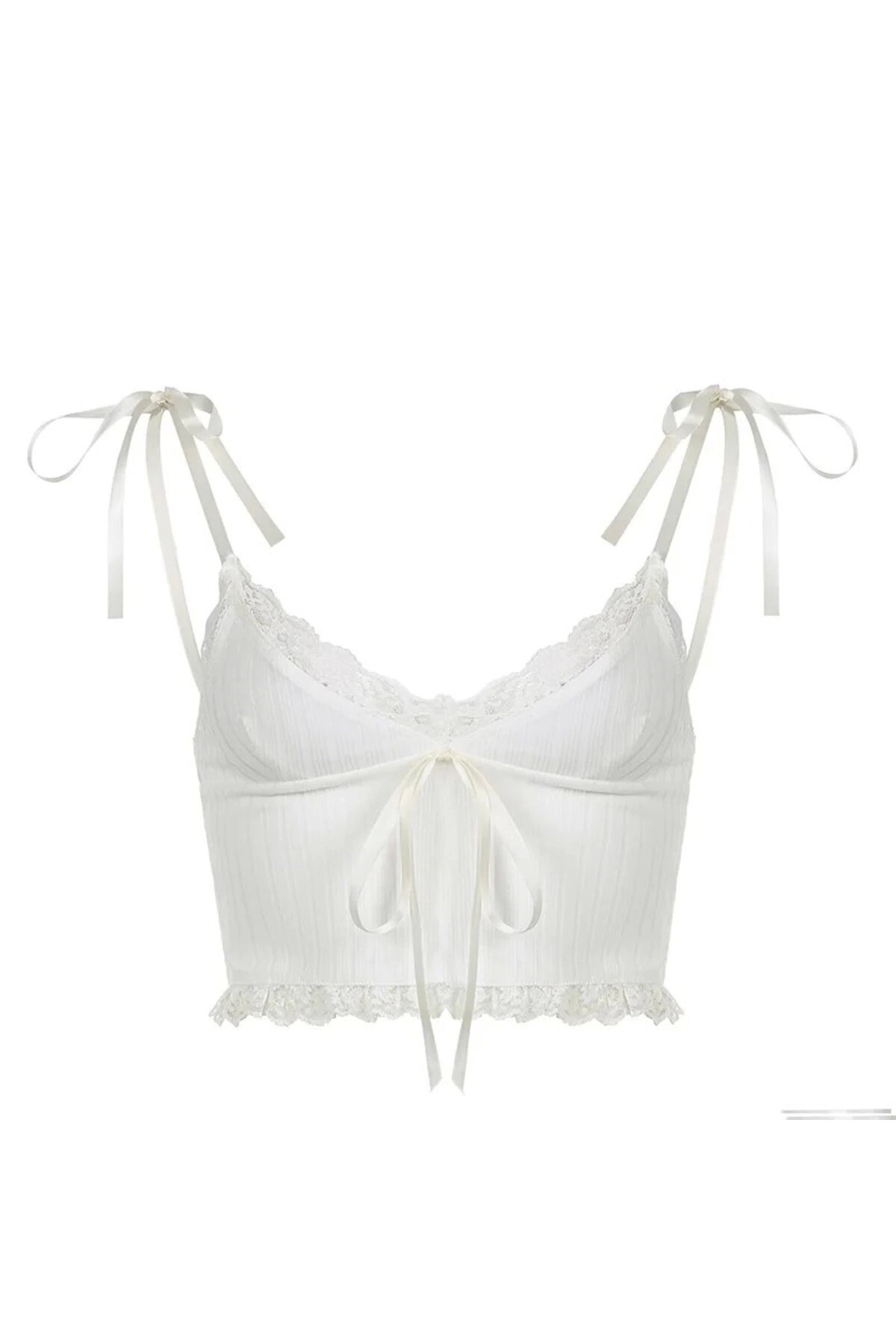 Lolita Y2k Harajuku Askıları Bağcıklı, Fiyonklu, Dantelli, Askılı Crop - DarkellaStore