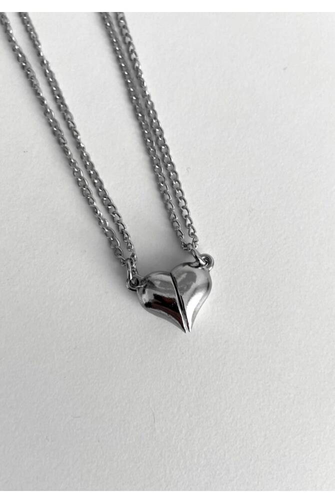 Mıknatıslı 2li Kalp Sevgili Kolyesi , Çift Kolyesi , Mıknatıslı Kalp Kolye - 2