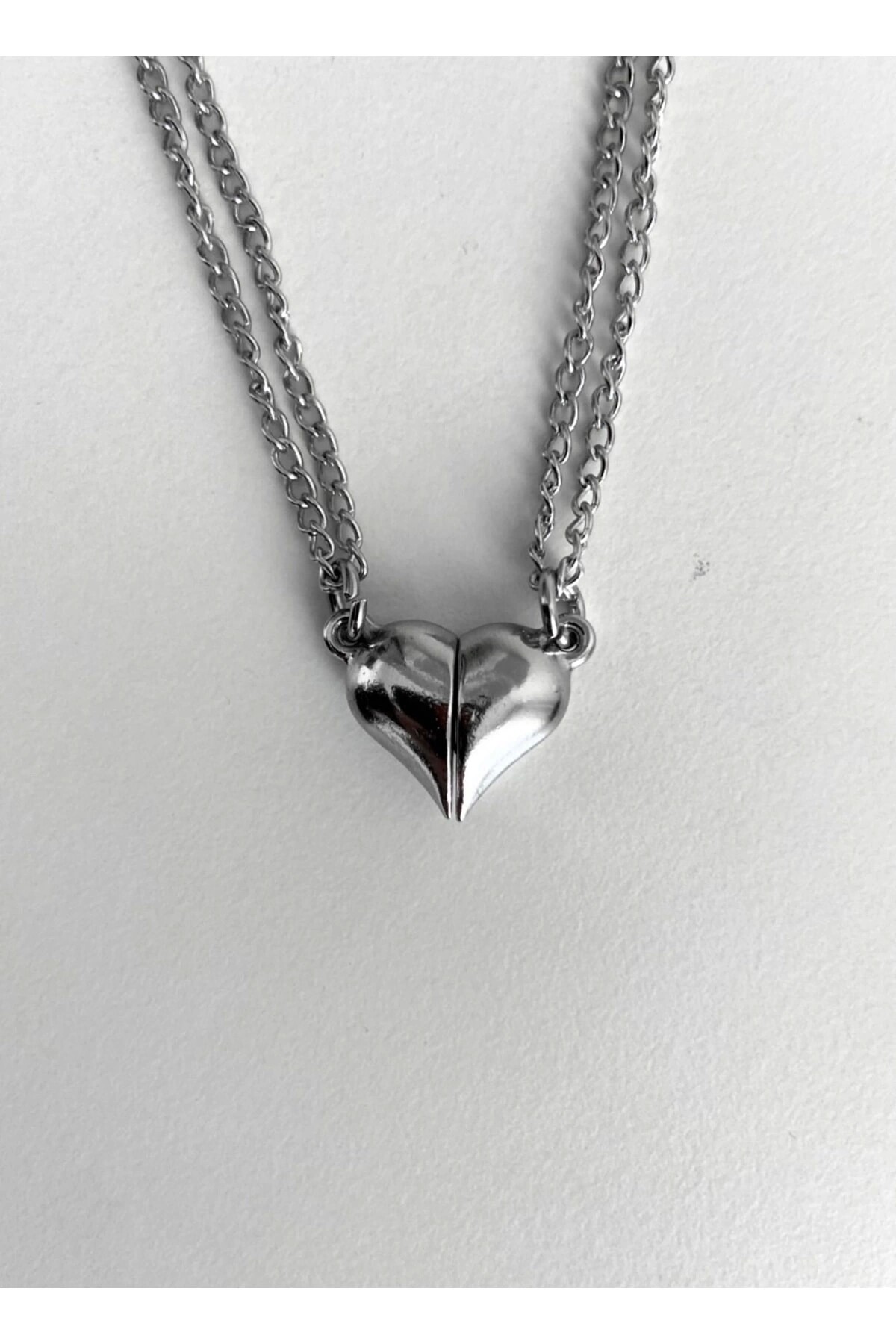 Mıknatıslı 2li Kalp Sevgili Kolyesi , Çift Kolyesi , Mıknatıslı Kalp Kolye - 3