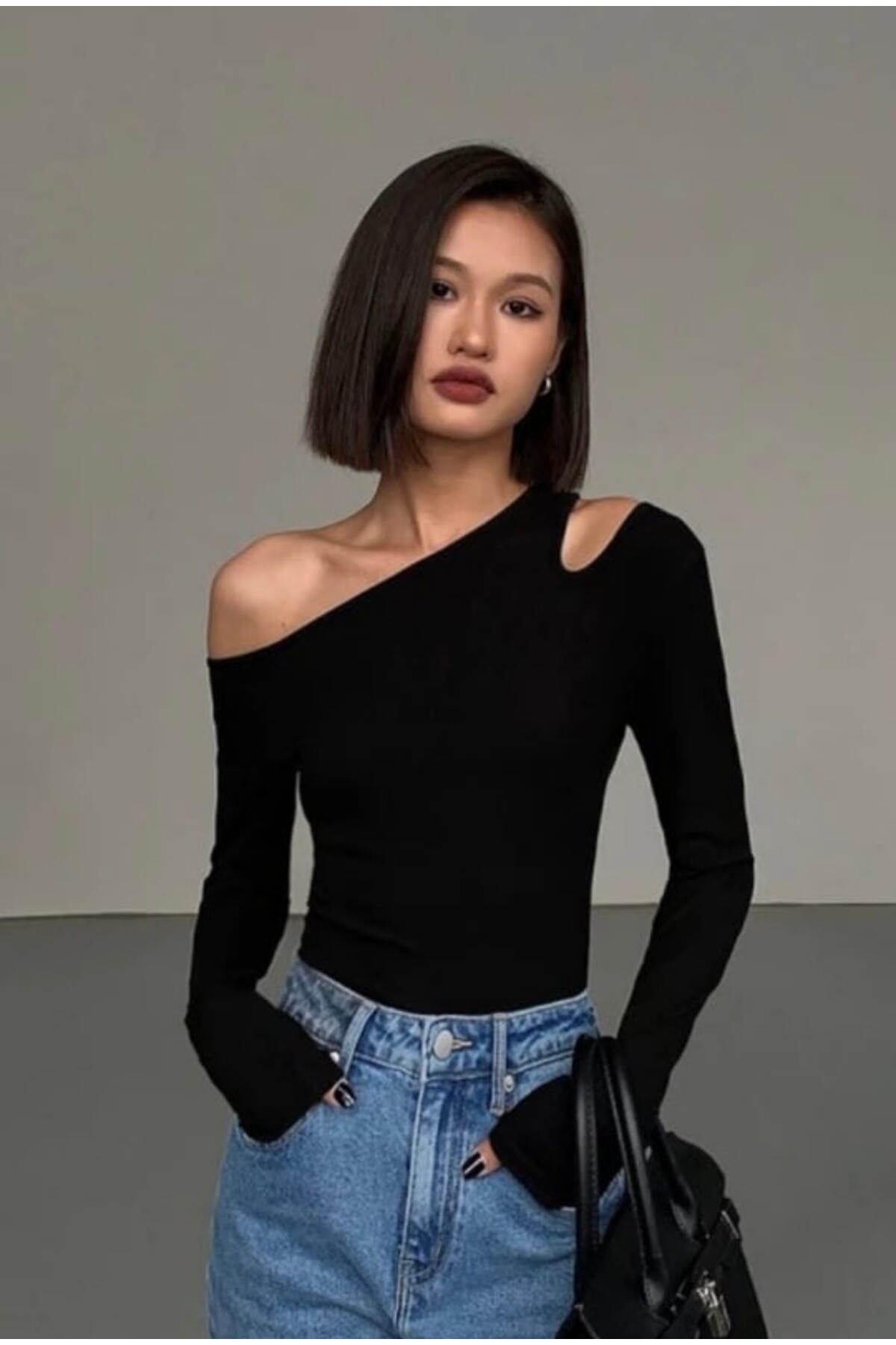 Omzu Yırtmaçlı Omuz Dekolteli Omzu Açık Crop Bluz - 15