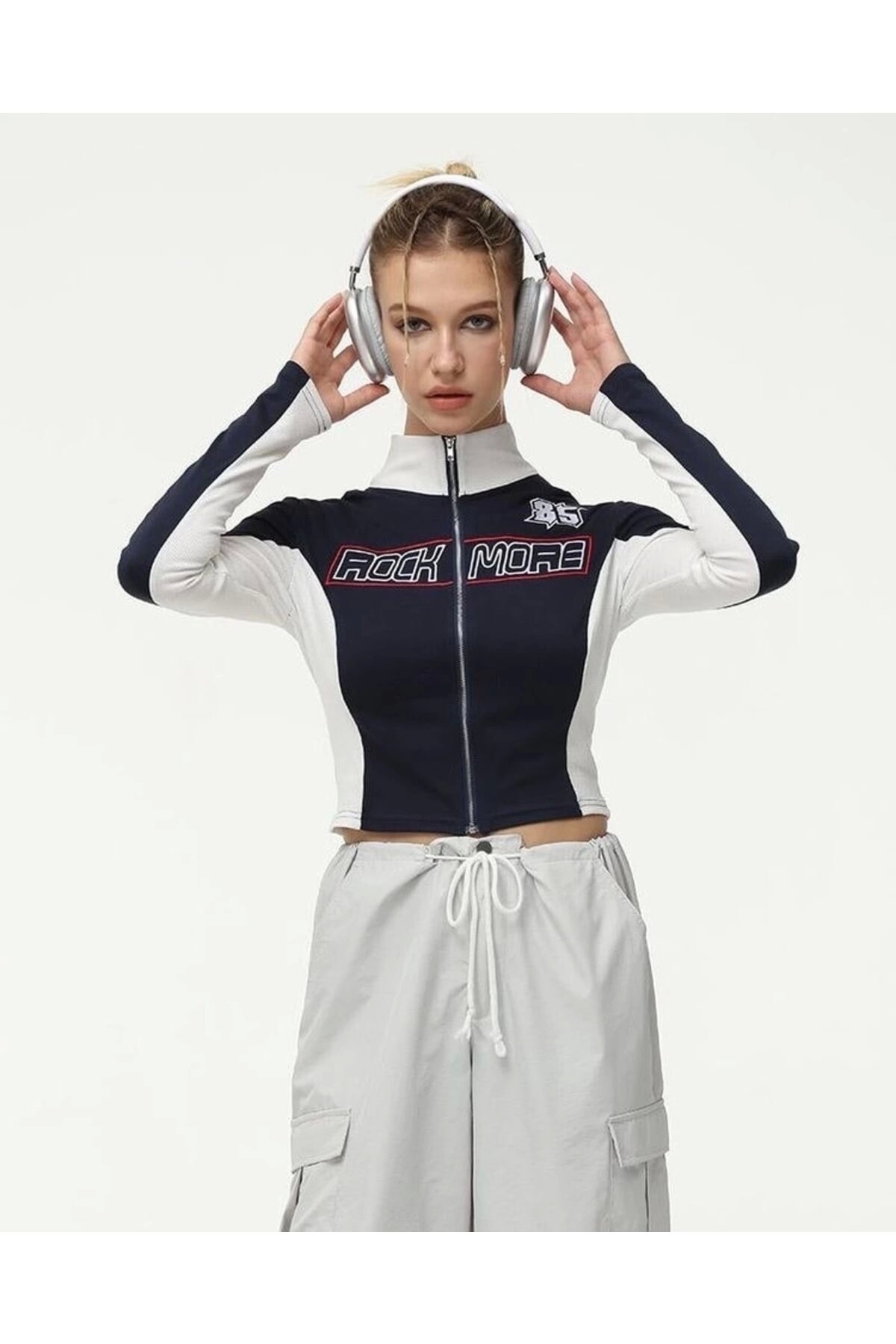 Retro Vintage Rock More Fermuarlı Crop Ceket - DarkellaStore