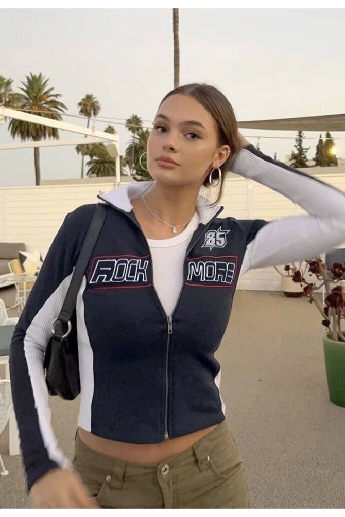 Retro Vintage Rock More Fermuarlı Crop Ceket - 2