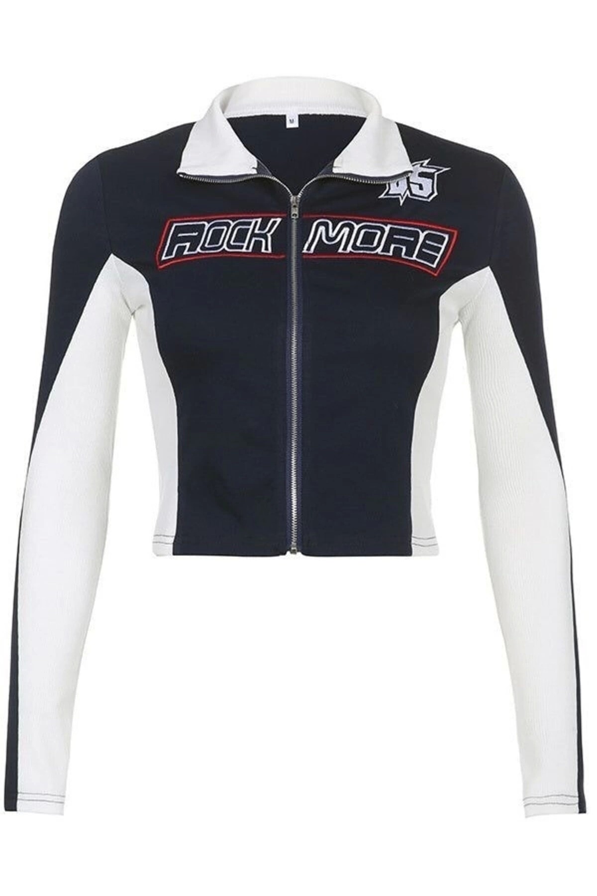 Retro Vintage Rock More Fermuarlı Crop Ceket - 3