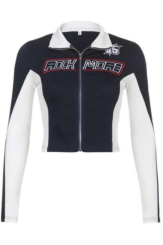Retro Vintage Rock More Fermuarlı Crop Ceket - 3
