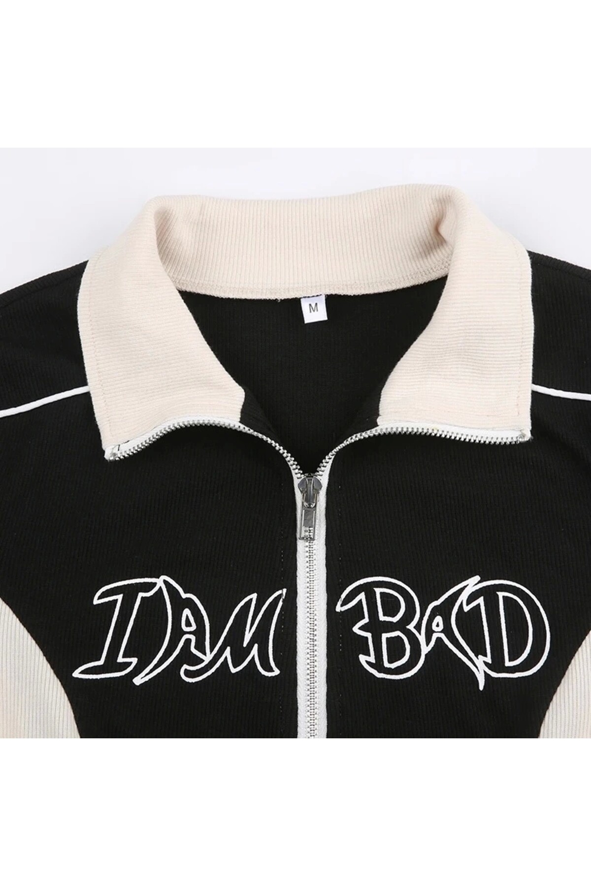 Retro Vintage Y2K I Am Bad Fermuarlı Crop Ceket - 16