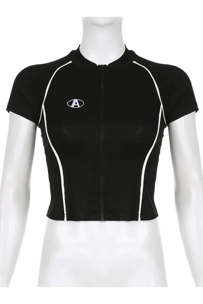 Vintage Harajuku Y2K Fermuarlı A Kısa Kollu T-Shirt - 6