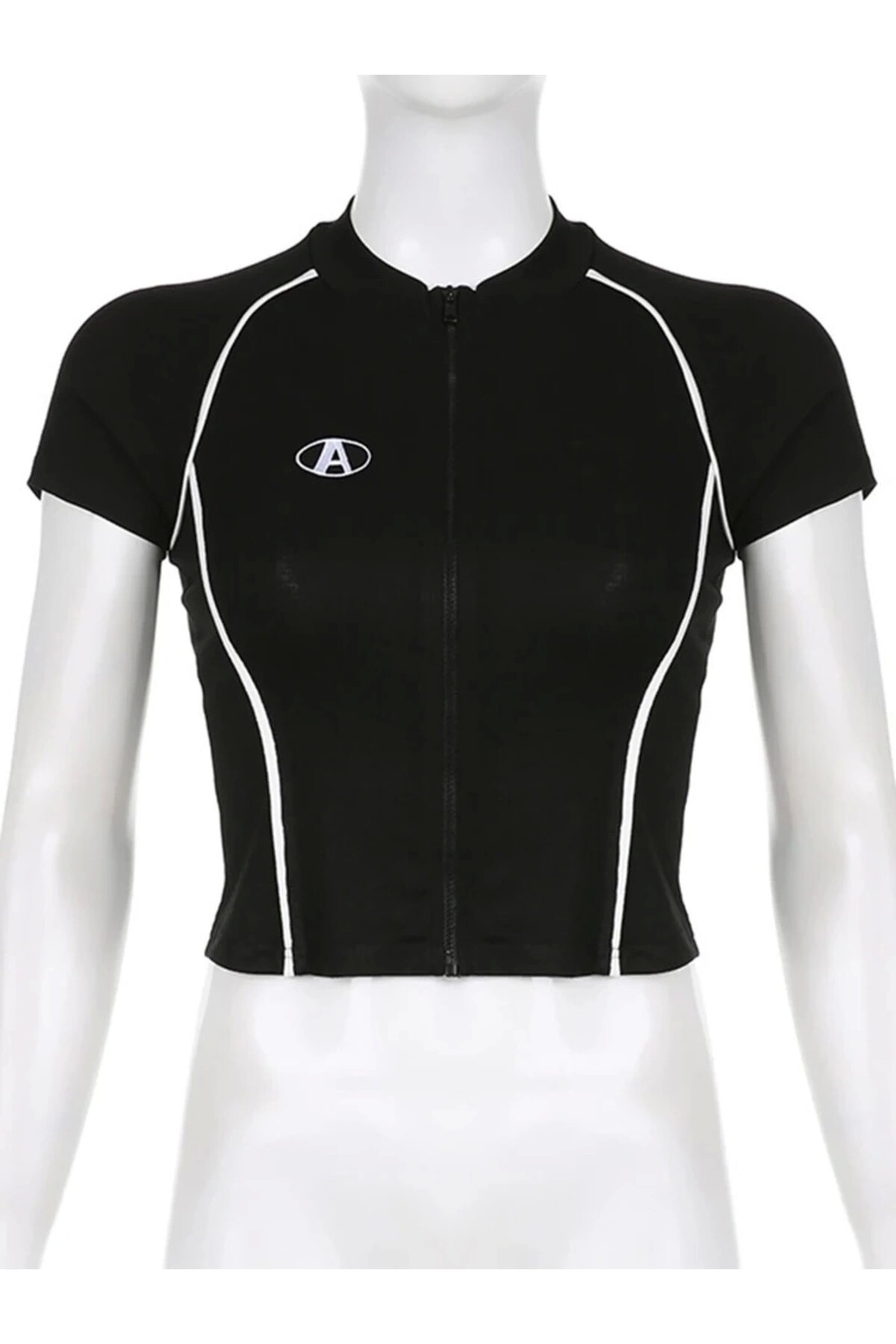 Vintage Harajuku Y2K Fermuarlı A Kısa Kollu T-Shirt - 2