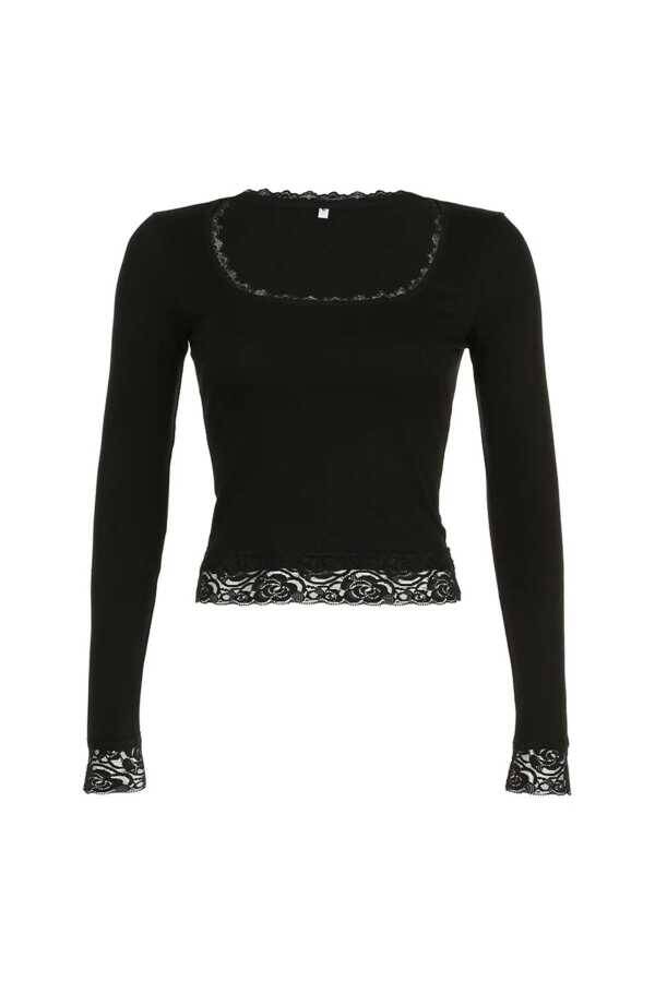 Vintage Y2K Basic Dantel Detay Crop Bluz - 3