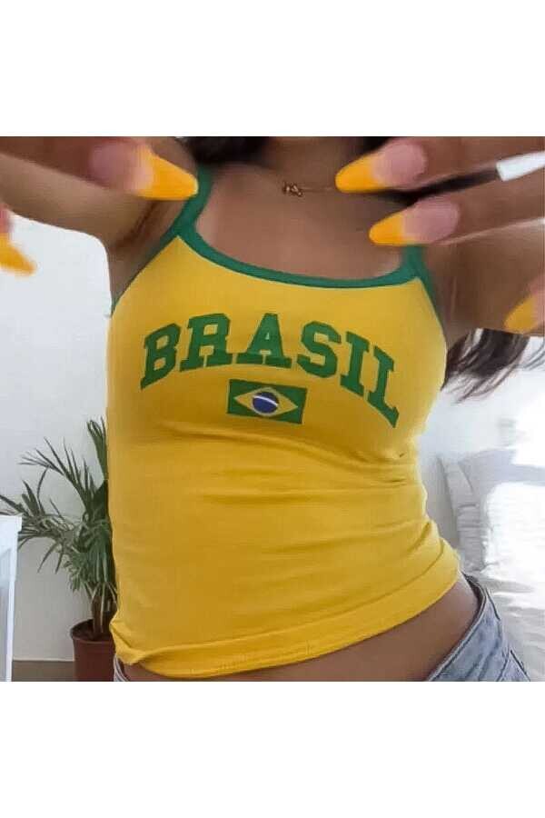 Vintage Y2K Brasil Askılı Crop - 5
