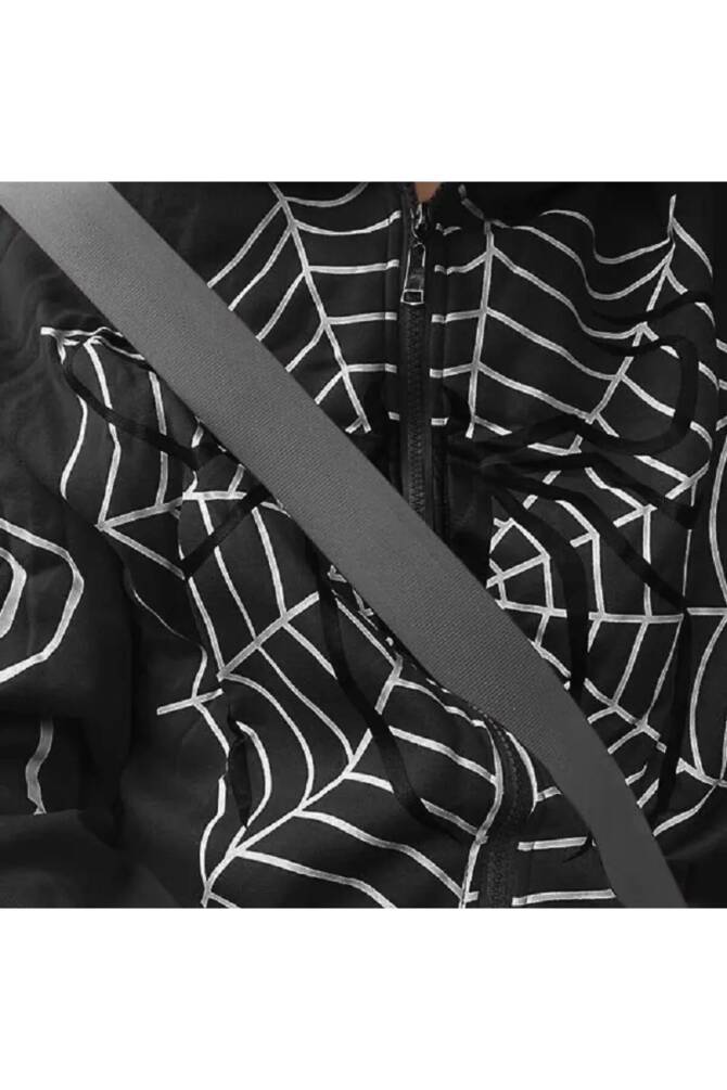 Y2K Allover Spider Fermuarlı Kapüşonlu - 5