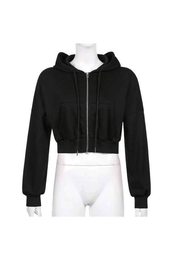 Y2K Fermuarlı Oversize Crop Kapüşonlu Ceket - 3