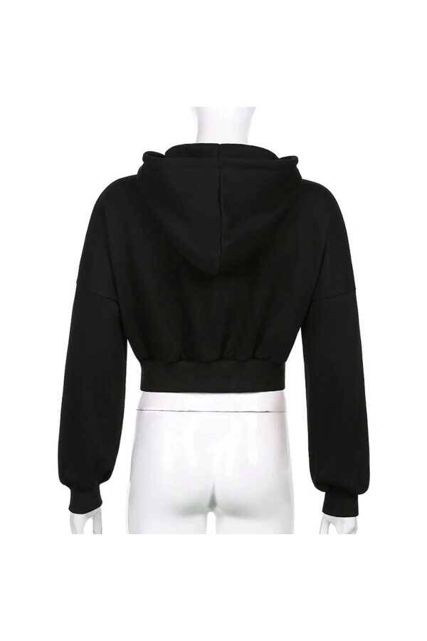 Y2K Fermuarlı Oversize Crop Kapüşonlu Ceket - 5