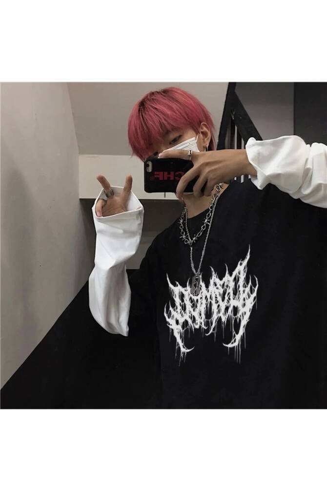 Y2K Gotik Yazılı Oversize Uzun Kollu T-Shirt (UNISEX) - 4