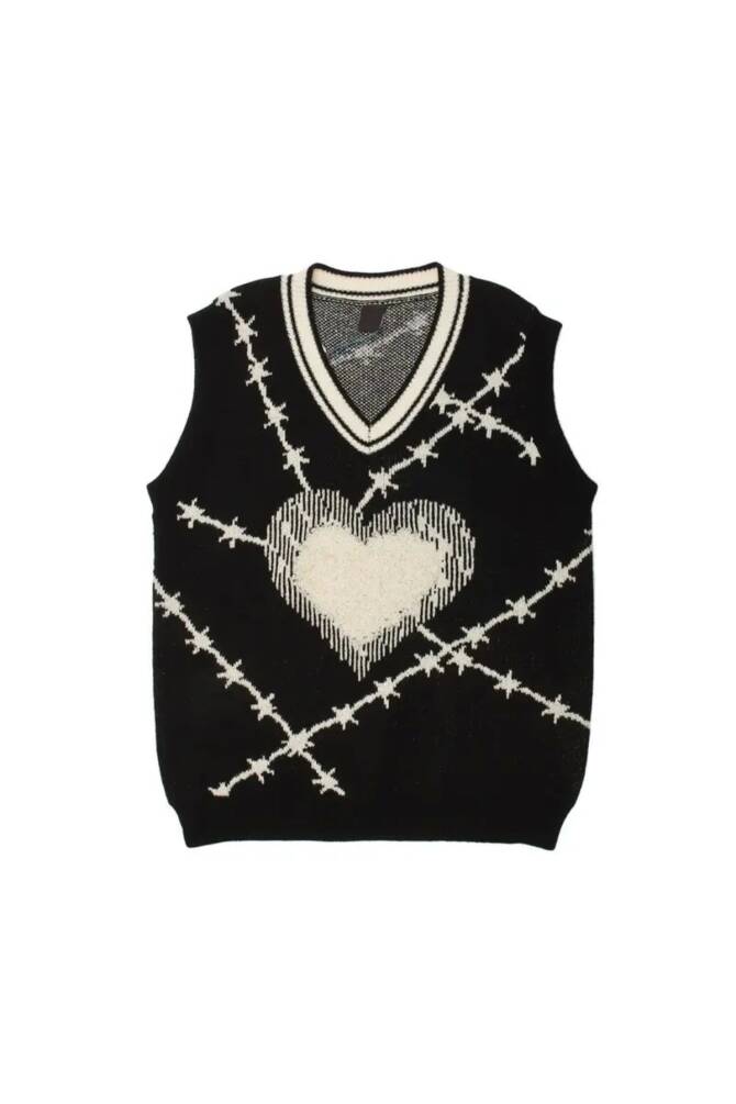 Y2K Harajuku Diken Kalp Desen Oversize Süveter - 3