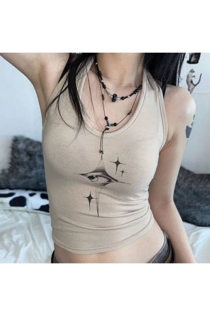 Y2K Harajuku Eye Boyundan Askılı Crop - 5