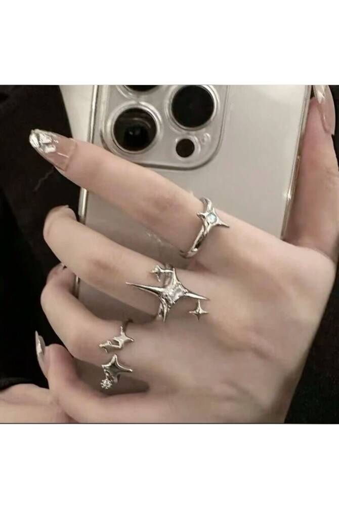 Y2K Harajuku Galaxy Star Yıldız 3lü Yüzük Seti - 1
