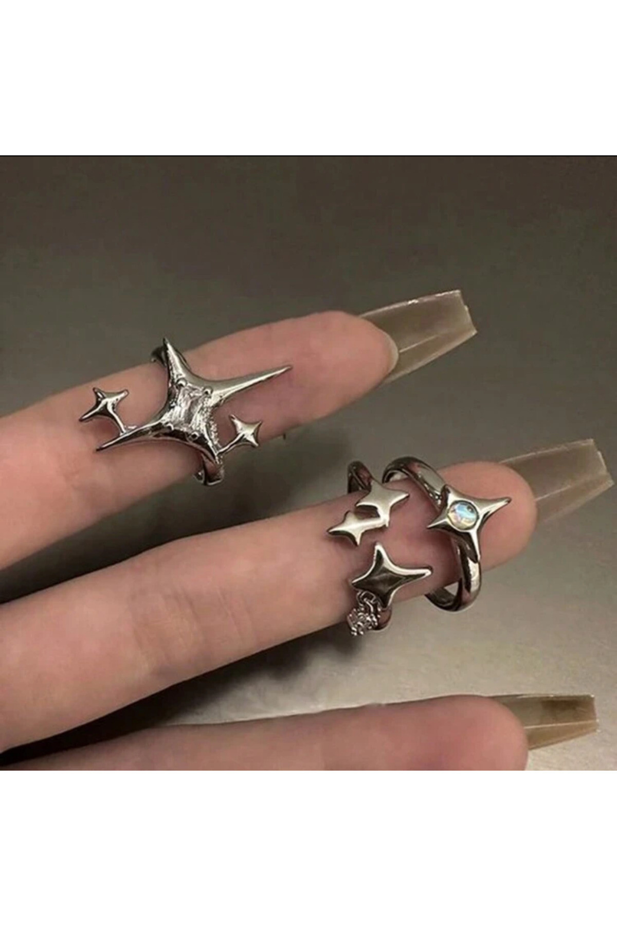 Y2K Harajuku Galaxy Star Yıldız 3lü Yüzük Seti - 2