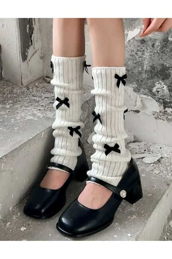 Y2K Harajuku Lolita Fiyonklu Beyaz Tozluk - 1