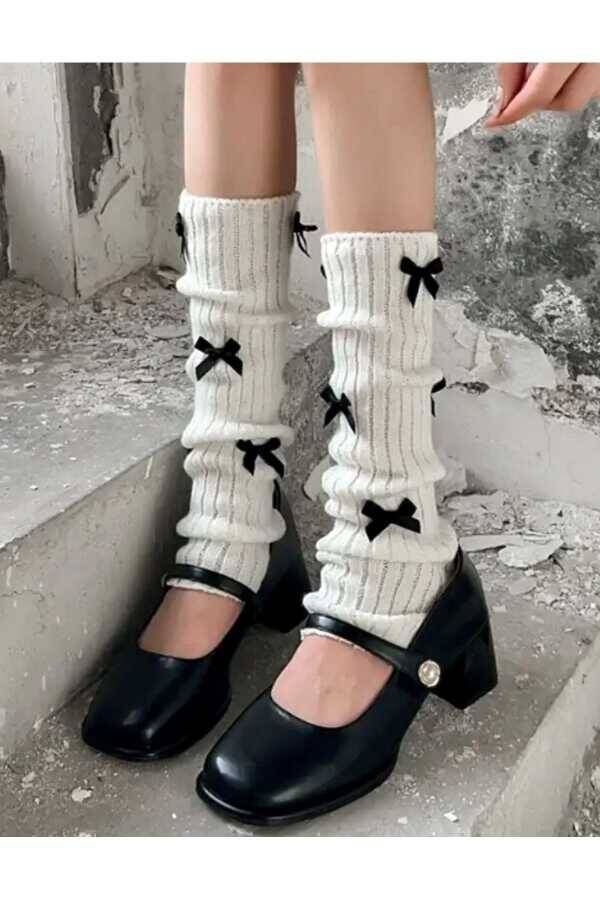 Y2K Harajuku Lolita Fiyonklu Beyaz Tozluk - 1