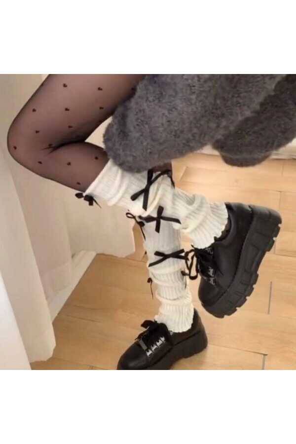 Y2K Harajuku Lolita Fiyonklu Beyaz Tozluk - 3