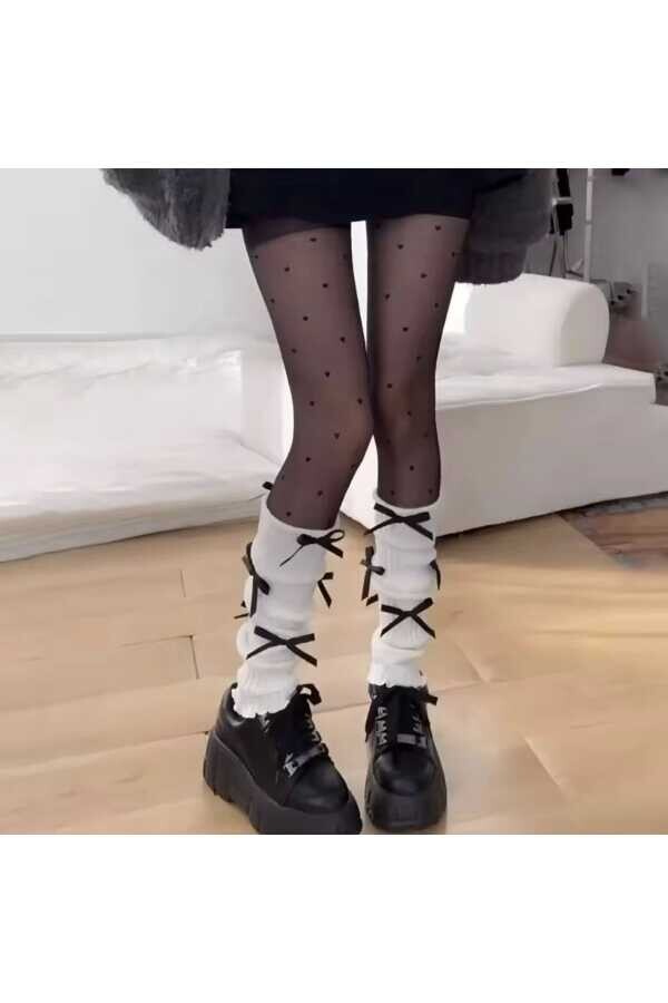 Y2K Harajuku Lolita Fiyonklu Beyaz Tozluk - 4
