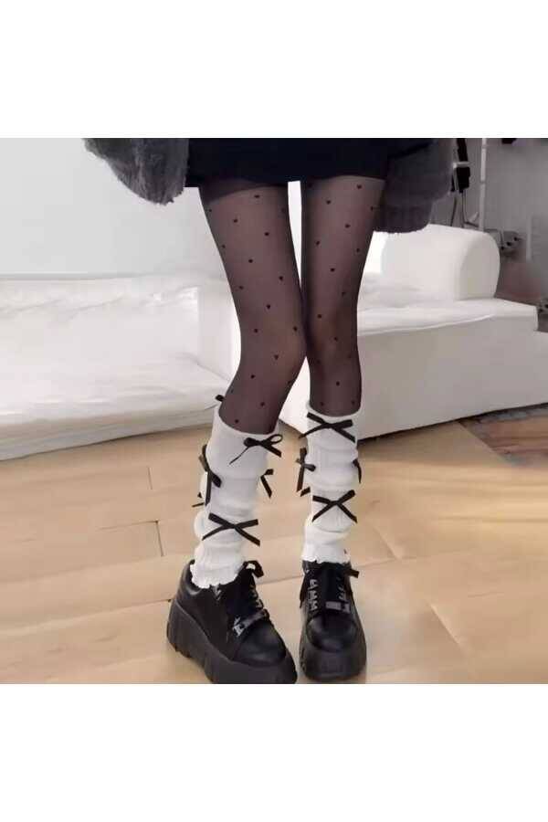 Y2K Harajuku Lolita Fiyonklu Beyaz Tozluk - 4