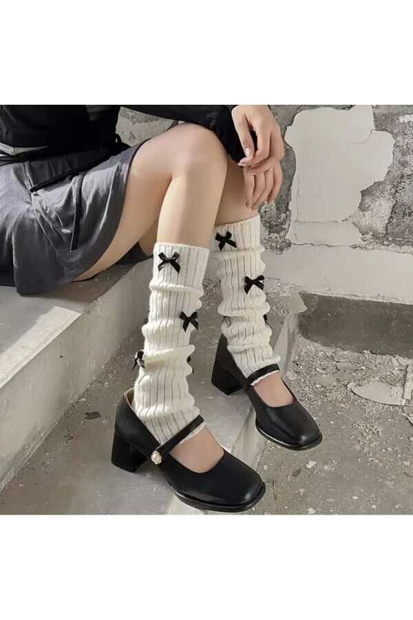 Y2K Harajuku Lolita Fiyonklu Beyaz Tozluk - 5