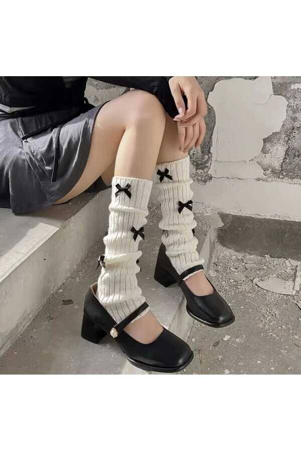 Y2K Harajuku Lolita Fiyonklu Beyaz Tozluk - 5