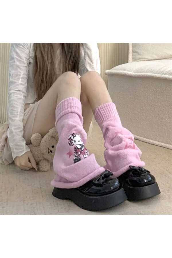 Y2K Harajuku Lolita Hello Kitty Pembe Tozluk - 2