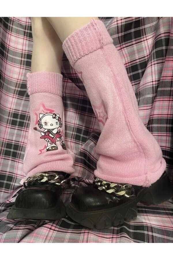 Y2K Harajuku Lolita Hello Kitty Pembe Tozluk - 3