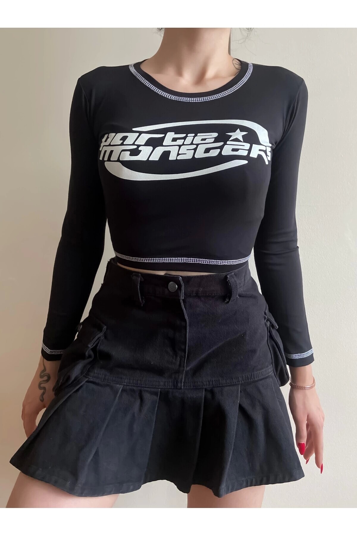 Y2K Harajuku Partie Monsters Uzun Kollu Bluz - 3