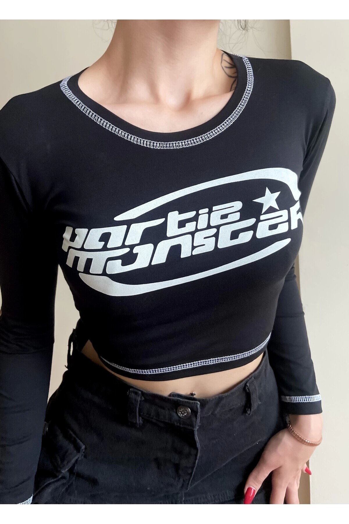 Y2K Harajuku Partie Monsters Uzun Kollu Bluz - 2