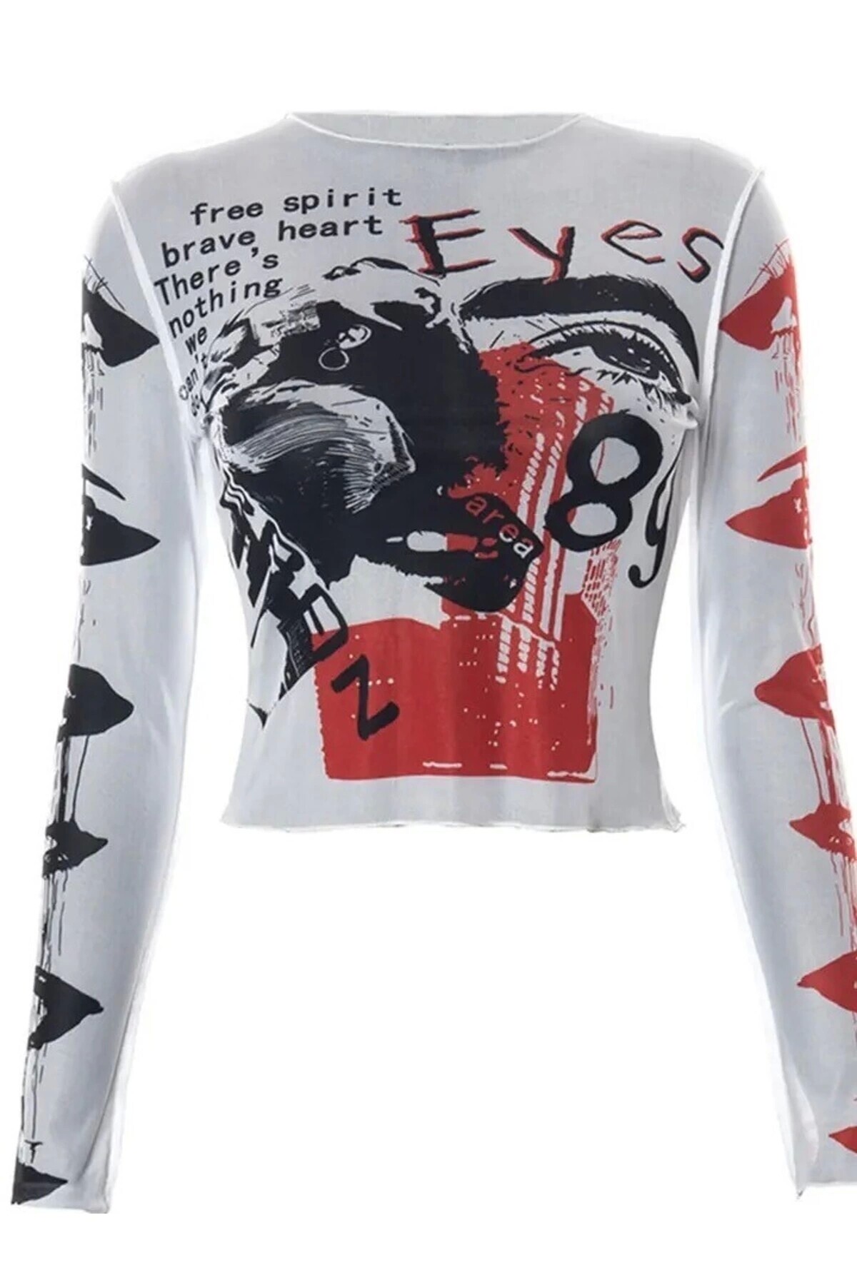 Y2K Harajuku Urban Eyes Gotik Stil Uzun Kollu Tül Bluz - 2