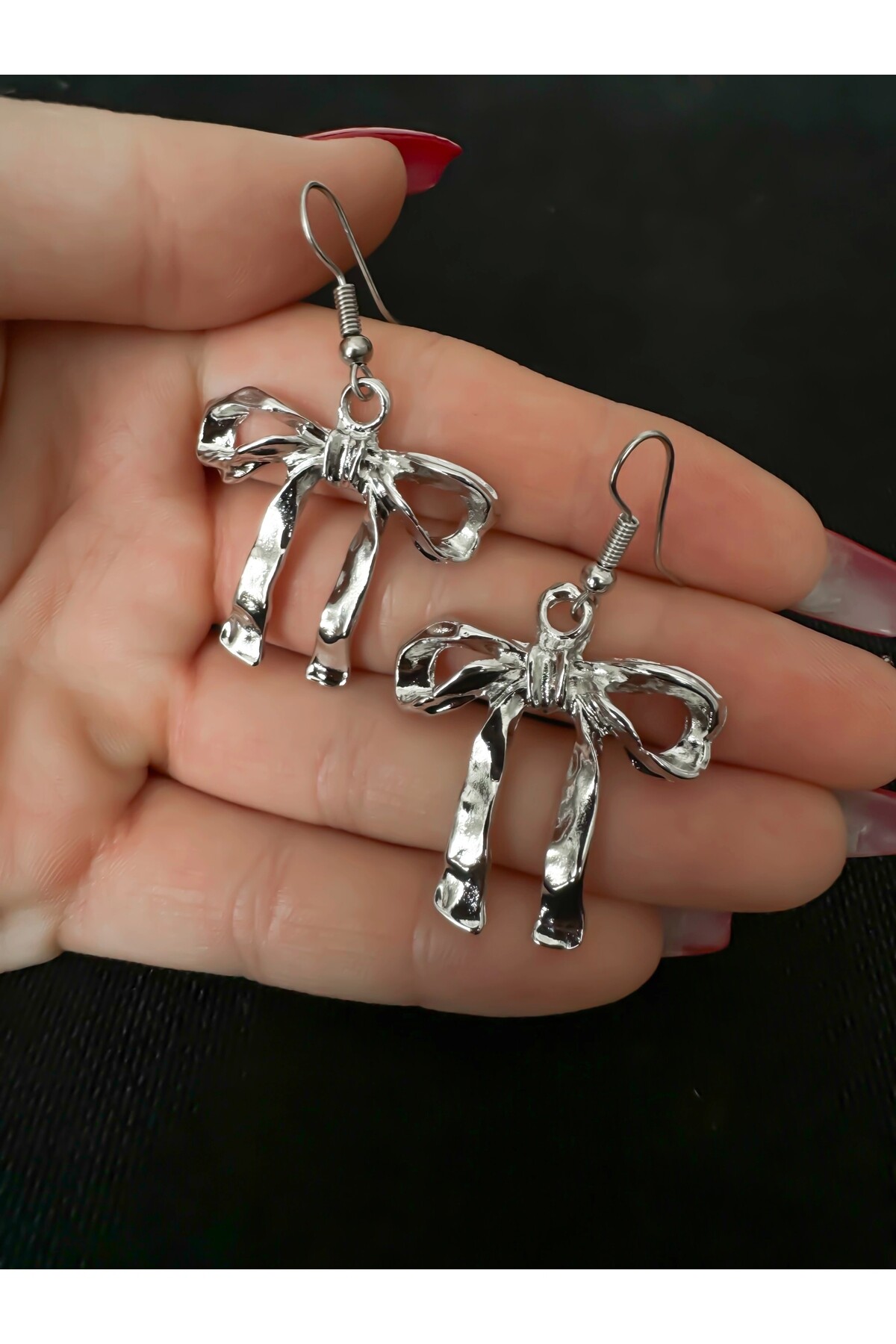 Y2K Lolita Harajuku Metal Fiyonk Sallantılı Küpe - 2