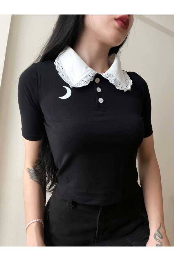 Y2K Lolita Moon Bebe Yaka Crop Kısa Kollu T-Shirt - 4