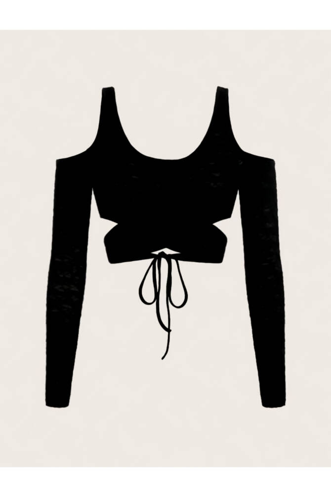 Y2K Rave Parti Stili V Yaka Çapraz Bağlamalı Crop Bluz, Süprem Arkası Bağcıklı Crop Bluz - 7