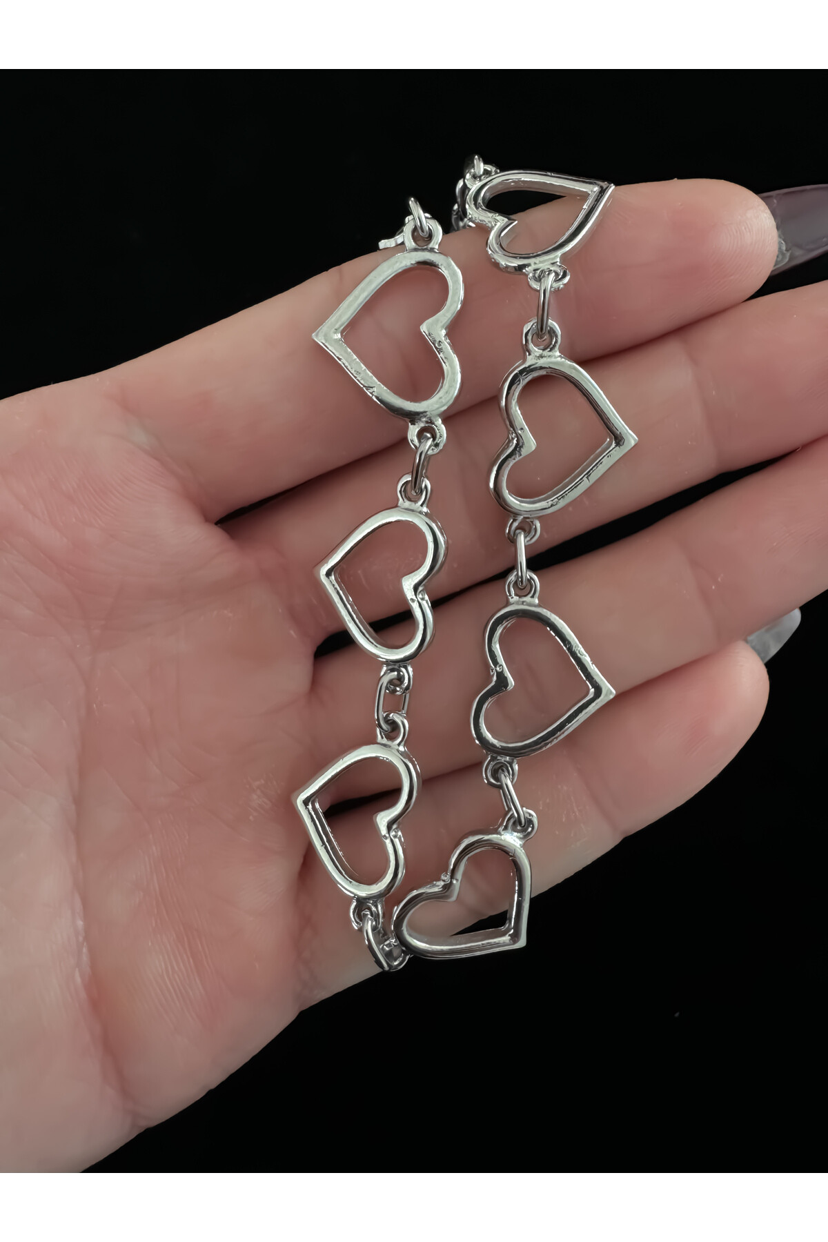 Y2K Sıralı Kalpli Nikel Bileklik - 2