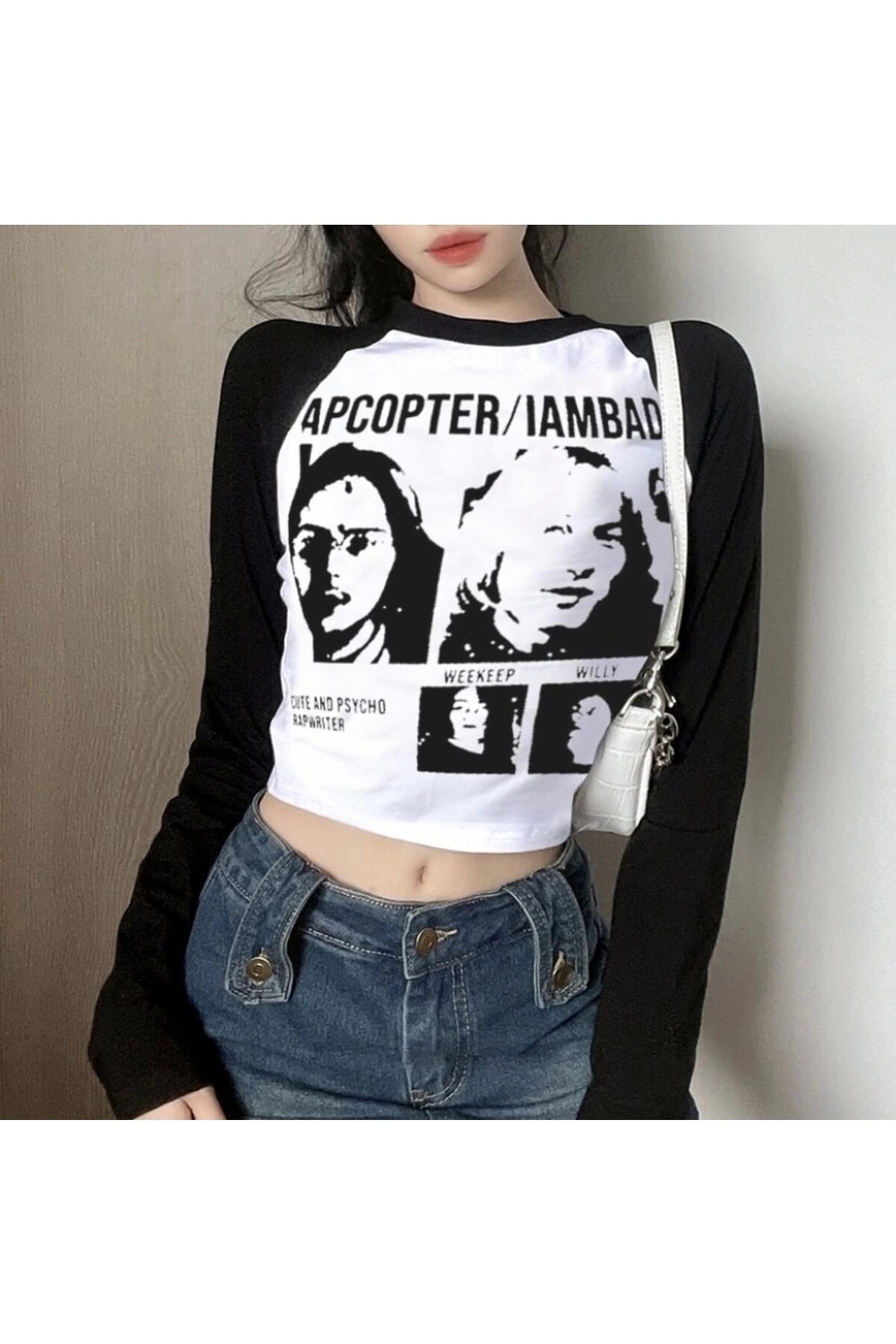 Y2k Streetwear Rapcopter Baskılı Uzun Kollu T-shirt - 15