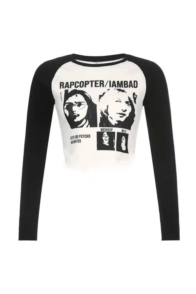 Y2k Streetwear Rapcopter Baskılı Uzun Kollu T-shirt - 14