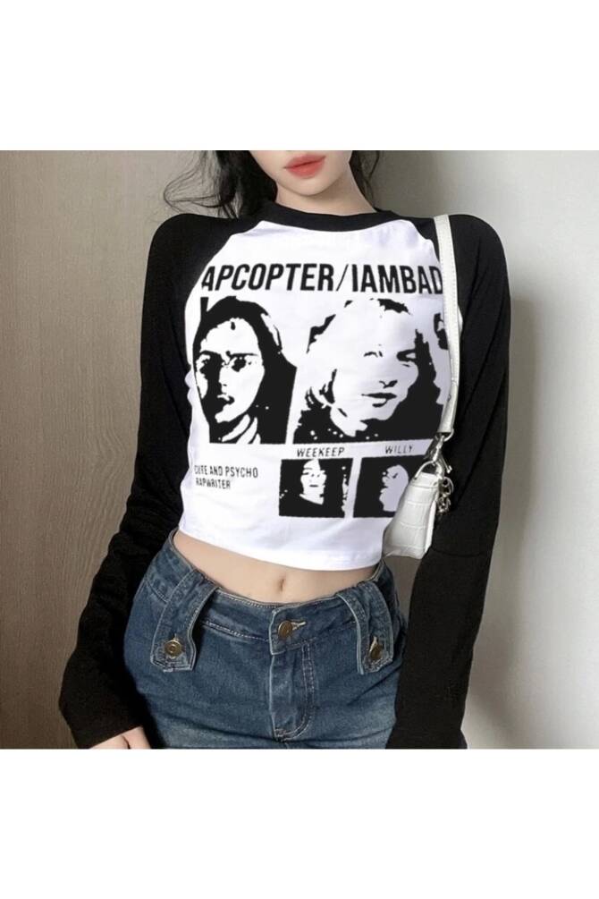 Y2k Streetwear Rapcopter Baskılı Uzun Kollu T-shirt - 27