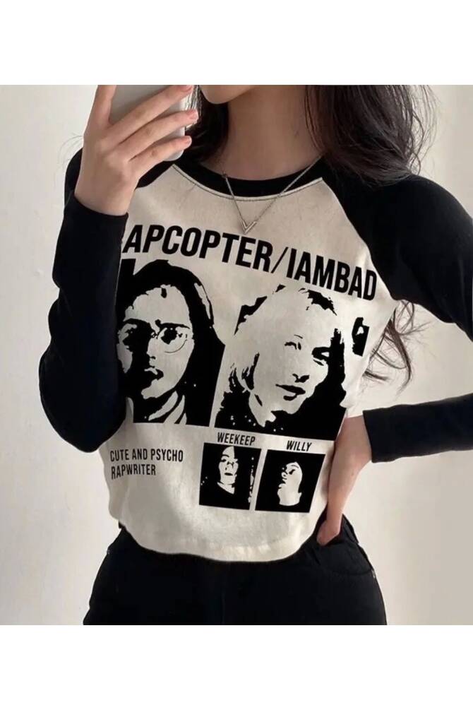 Y2k Streetwear Rapcopter Baskılı Uzun Kollu T-shirt - 22