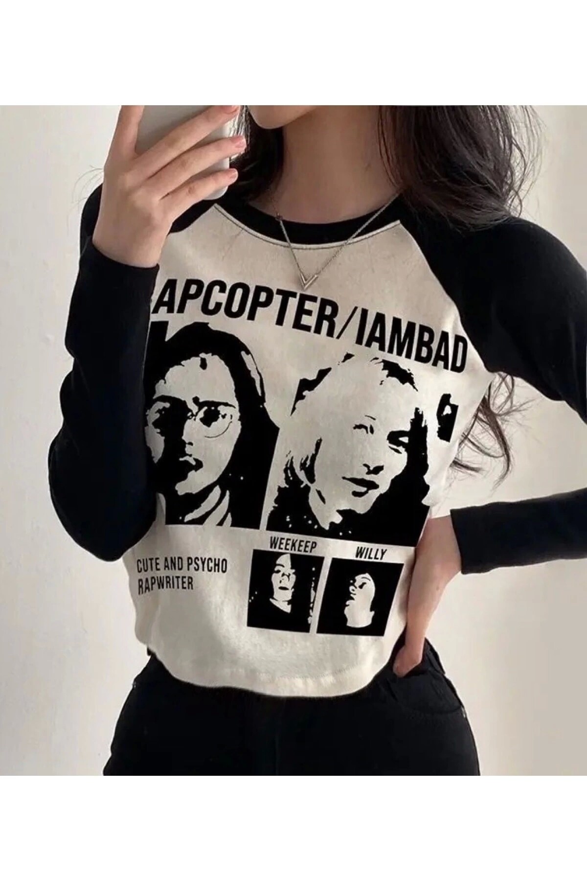 Y2k Streetwear Rapcopter Baskılı Uzun Kollu T-shirt - 18