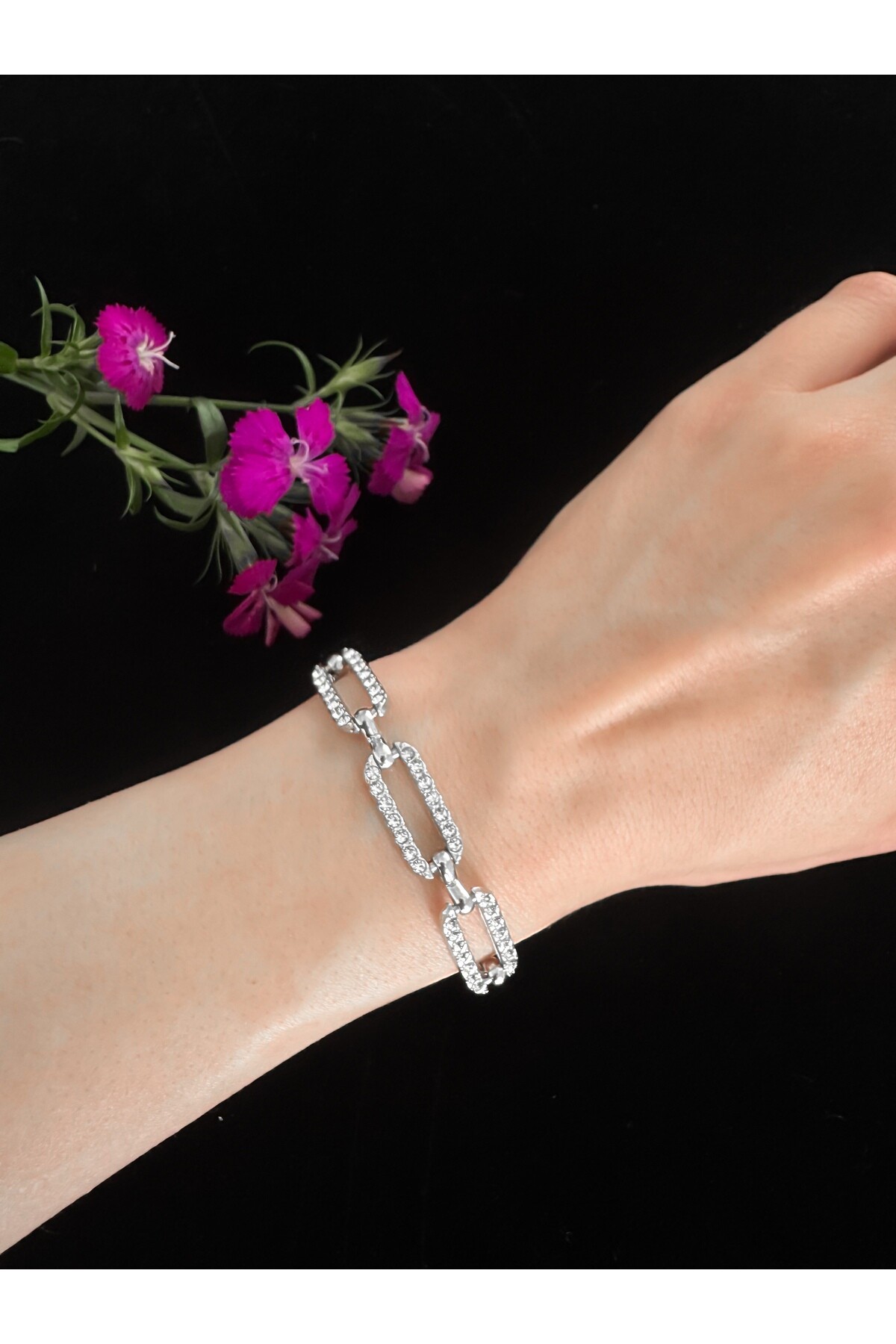 Zirkon Taşlı Metal Bileklik - 15