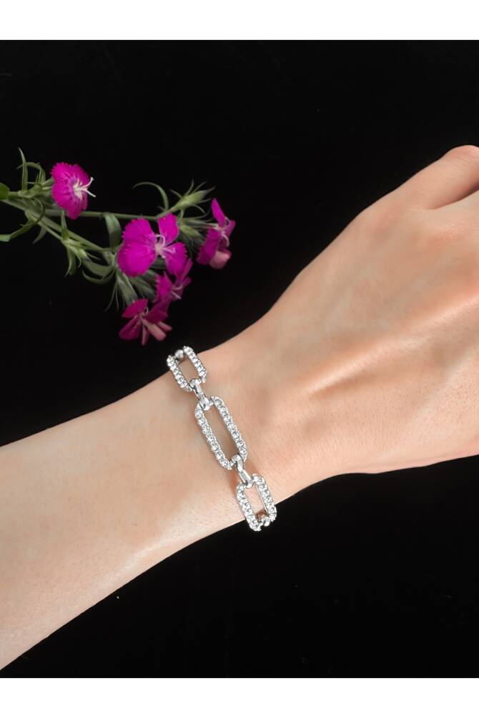 Zirkon Taşlı Metal Bileklik - 7